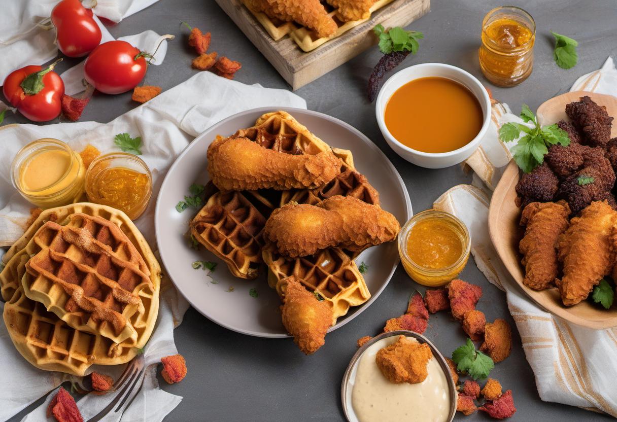 Image showing the final output answering the question: How do I add a twist to my chicken and waffles with a spicy kick.