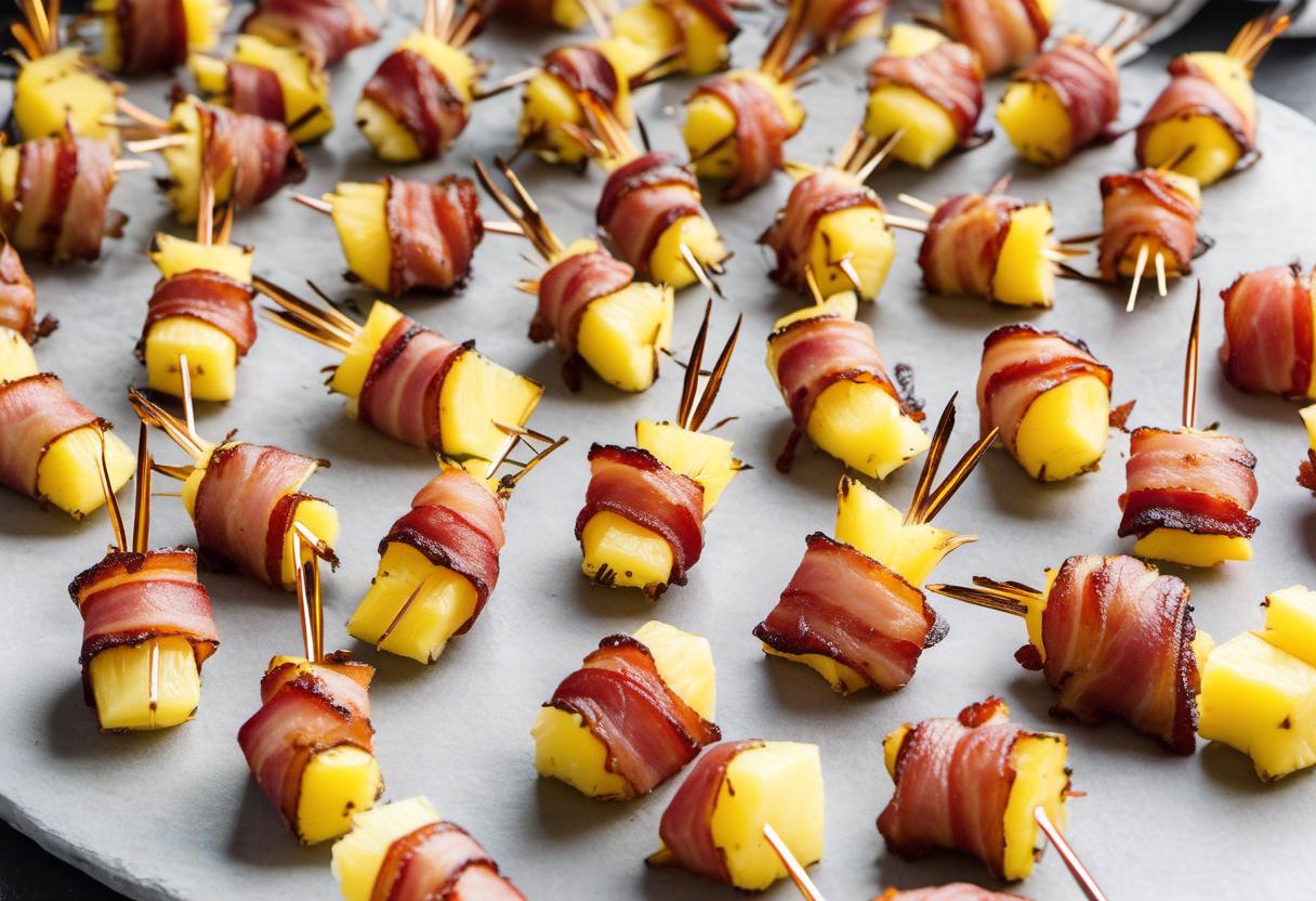Image showing the final output answering the question: How do I prepare Bacon-Wrapped Pineapple Bites.