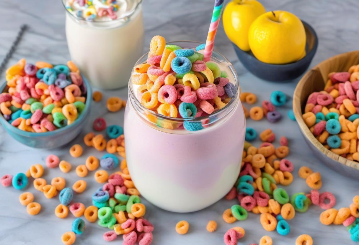 Image showing the final output answering the question: How do I blend a Fruit Loops Cereal Milkshake.