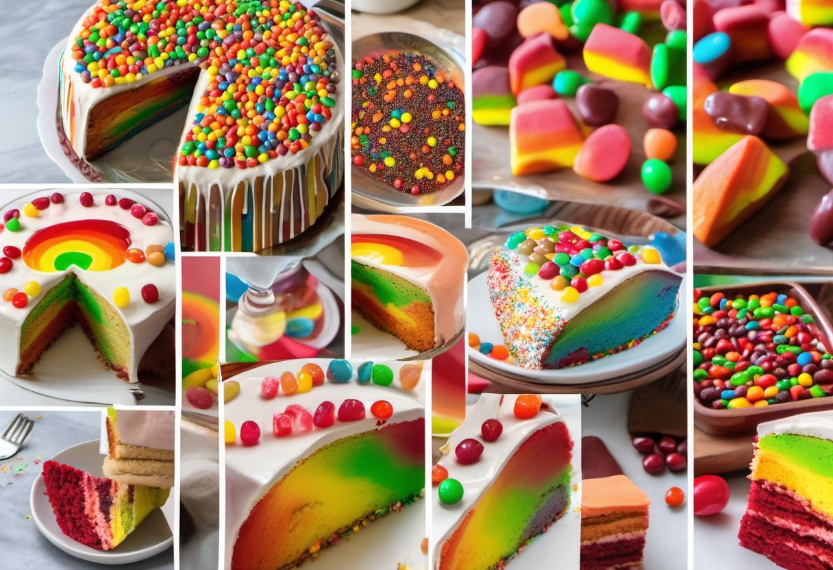 Image showing the final output answering the question: How do I bake a Skittles Cake.