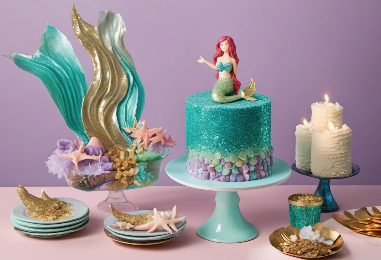 Image showing the final output answering the question: How do I create a Mermaid-Inspired Birthday Cake with Edible Glitter.