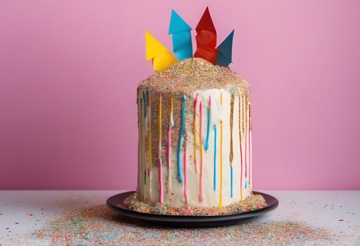 Image showing the final output answering the question: How do I make a Carnival Funfetti Birthday Cake with Edible Glitter.
