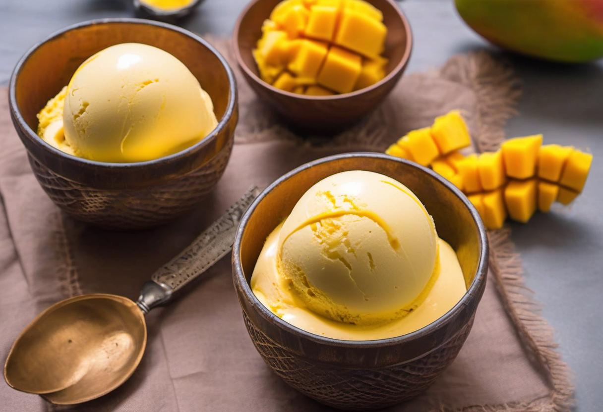 Image showing the final output answering the question: How do I whip up a Mango Lassi ice cream.