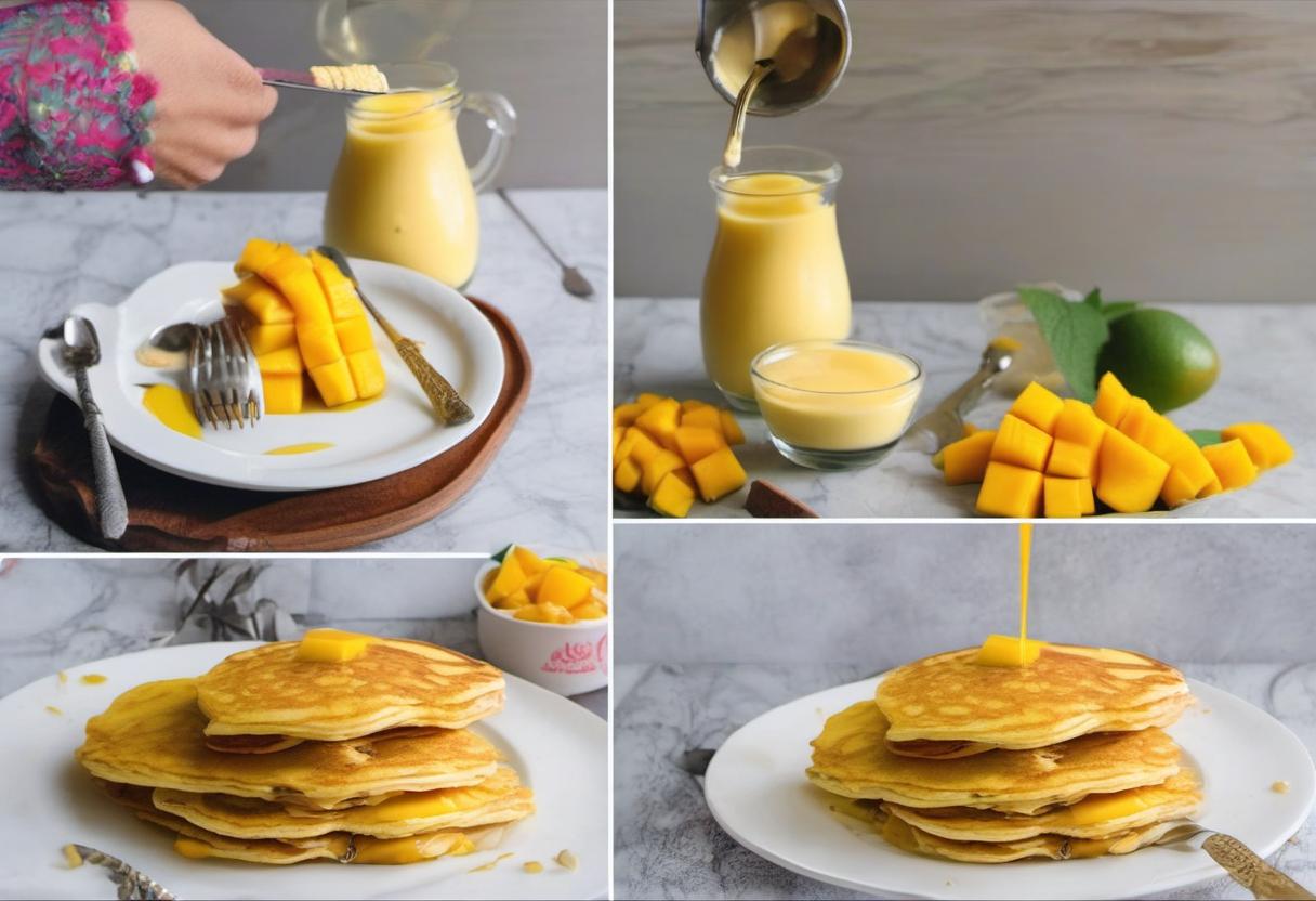 Image showing the final output answering the question: How do I make Mango Lassi pancakes.