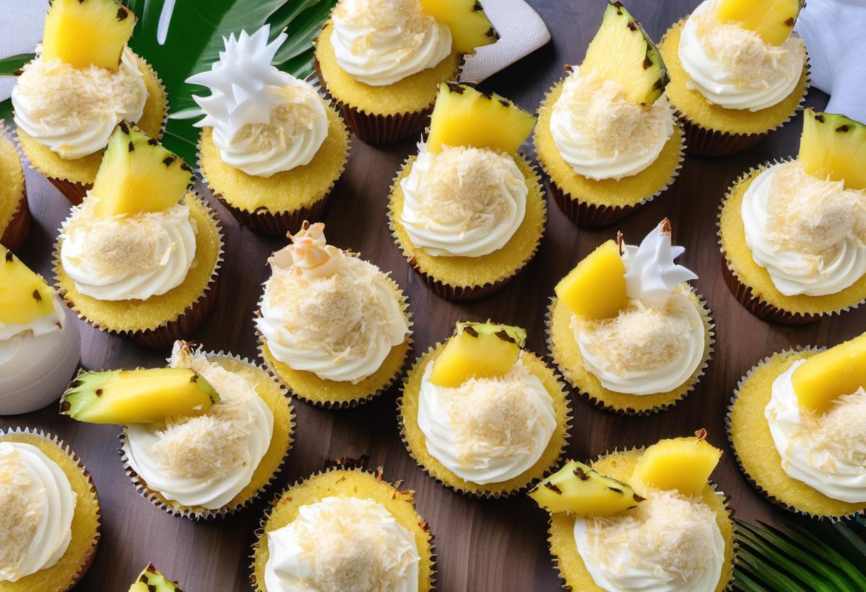 Image showing the final output answering the question: How do I add a tropical twist to classic cupcakes with Piña Colada flavor.