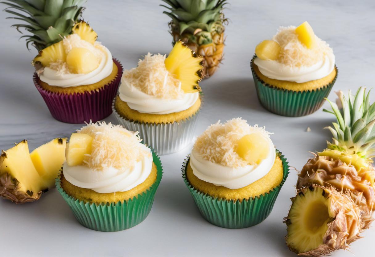 Image showing the final output answering the question: How do I make Piña Colada Cupcakes that are vegan-friendly.