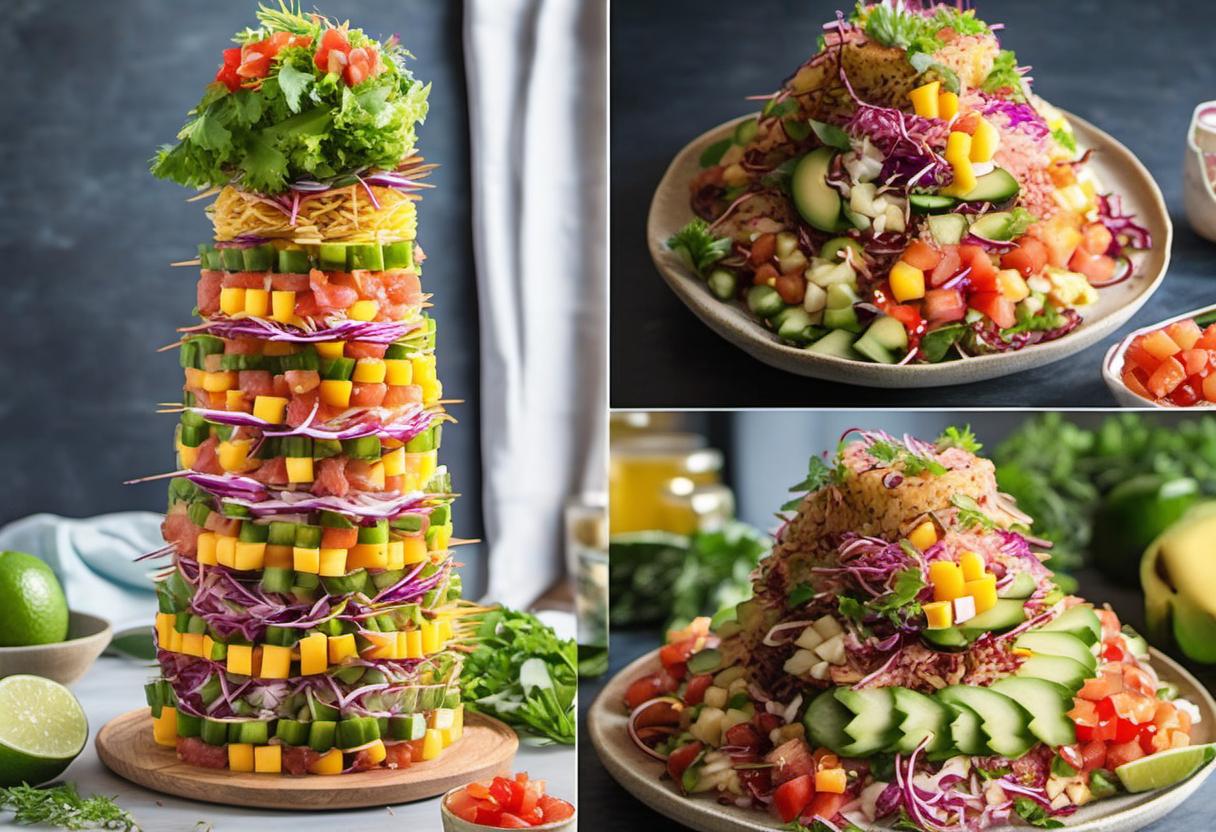 Image showing the final output answering the question: How do I assemble a visually stunning Hawaiian Poke Tower.