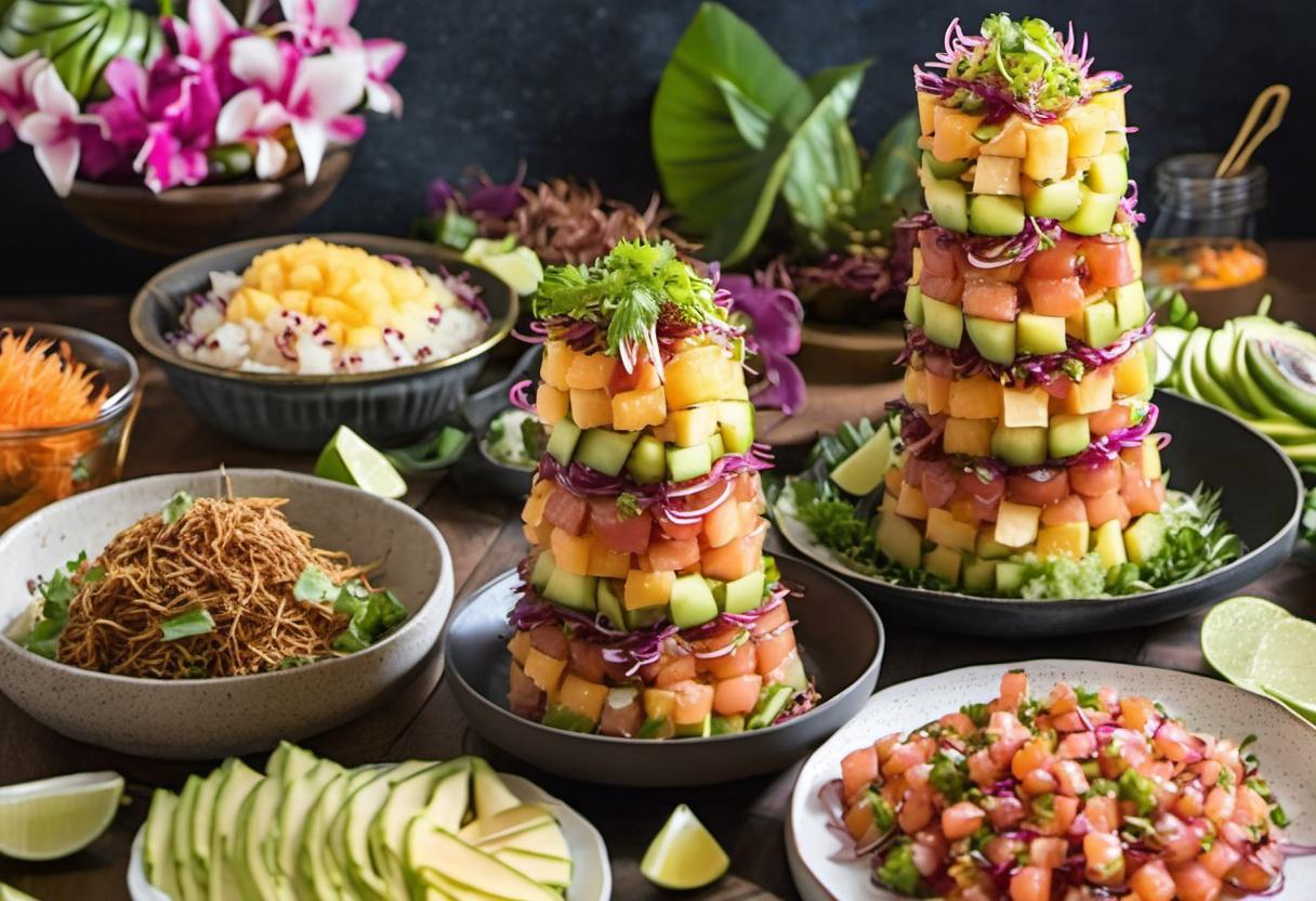 Image showing the final output answering the question: How do I serve a crowd with my Hawaiian Poke Tower.