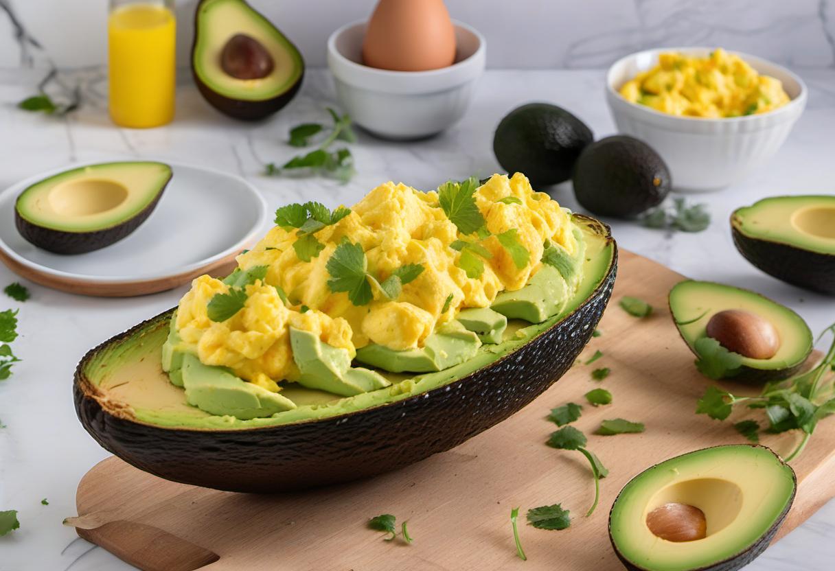 Image showing the final output answering the question: How do I make scrambled Eggs in Avocado Boat.