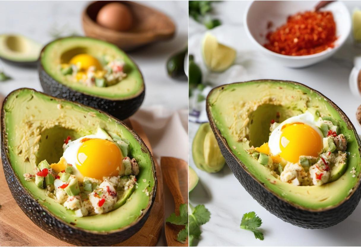 Image showing the final output answering the question: How do I make a spicy Eggs in Avocado Boat.