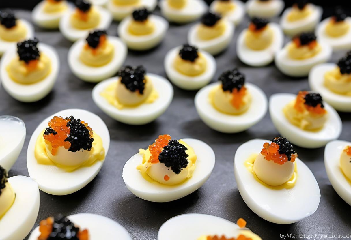 Image showing the final output answering the question: How do I make Caviar-topped Deviled Eggs bite-sized.