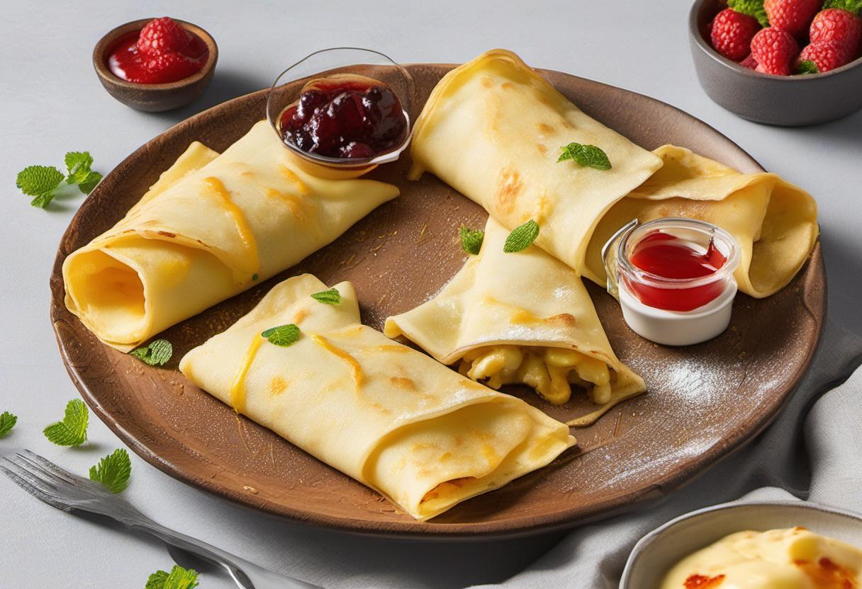 Image showing the final output answering the question: How do I make Egg-filled Crepes stuffed with cheese.