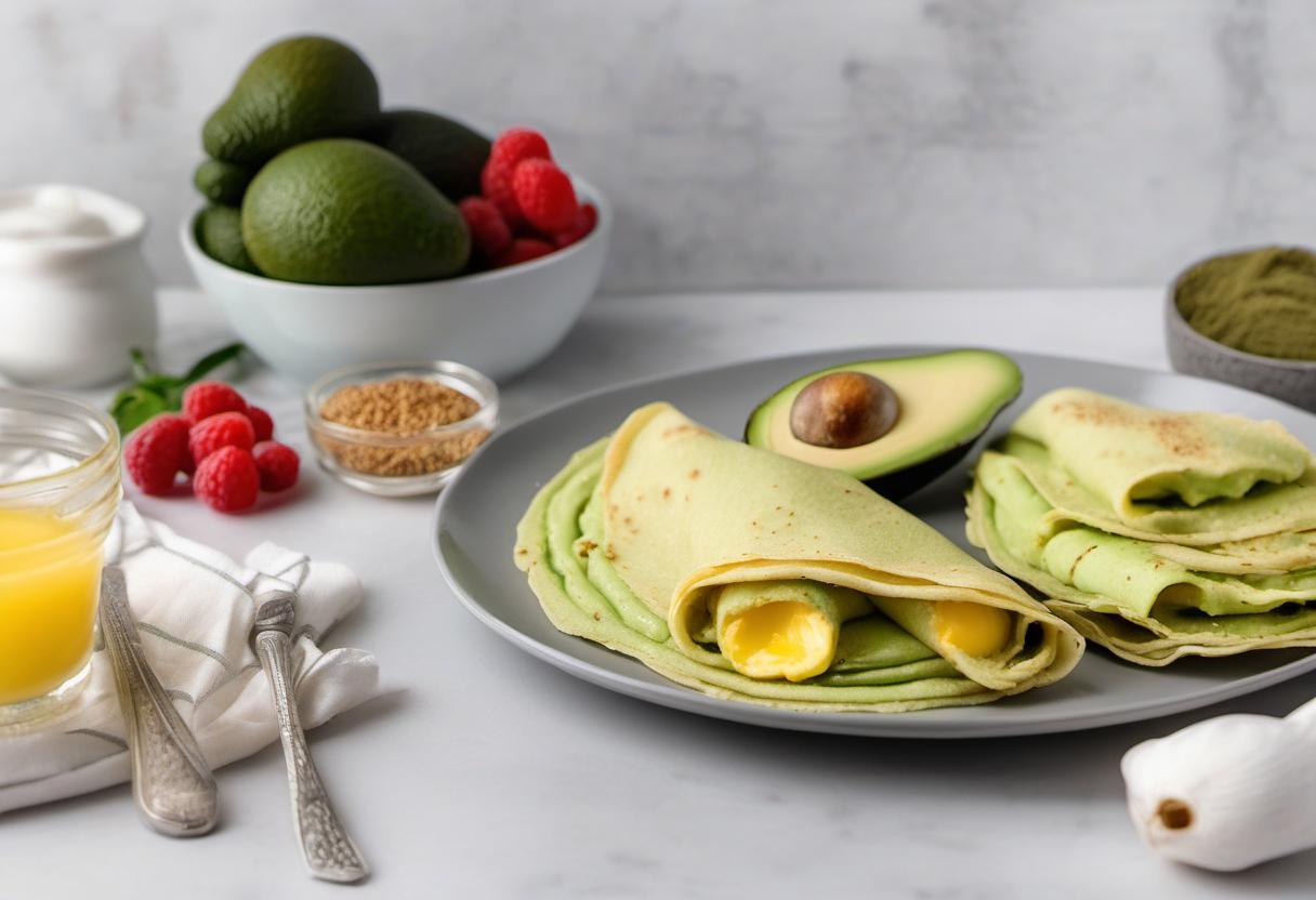 Image showing the final output answering the question: How do I make Egg-filled Crepes with avocado.