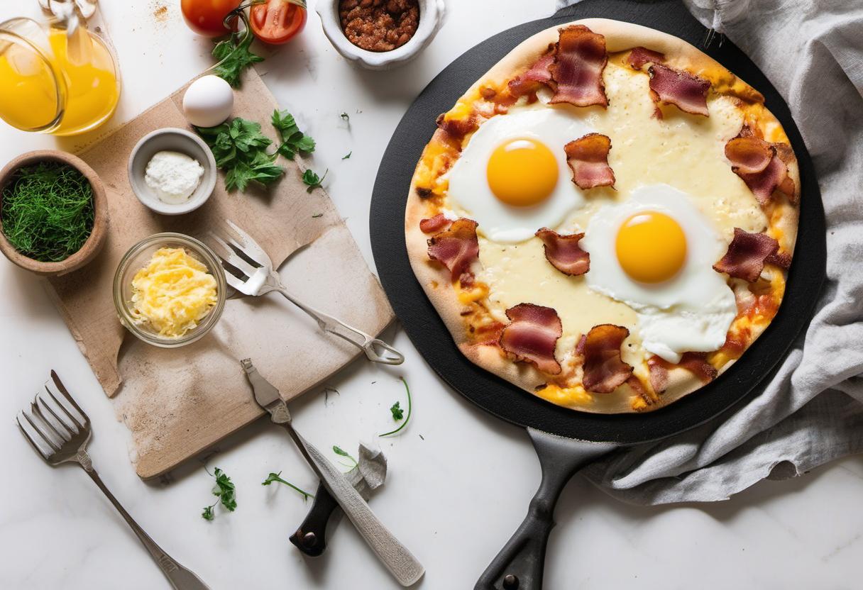Image showing the final output answering the question: How do I cook a breakfast egg-topped pizza.