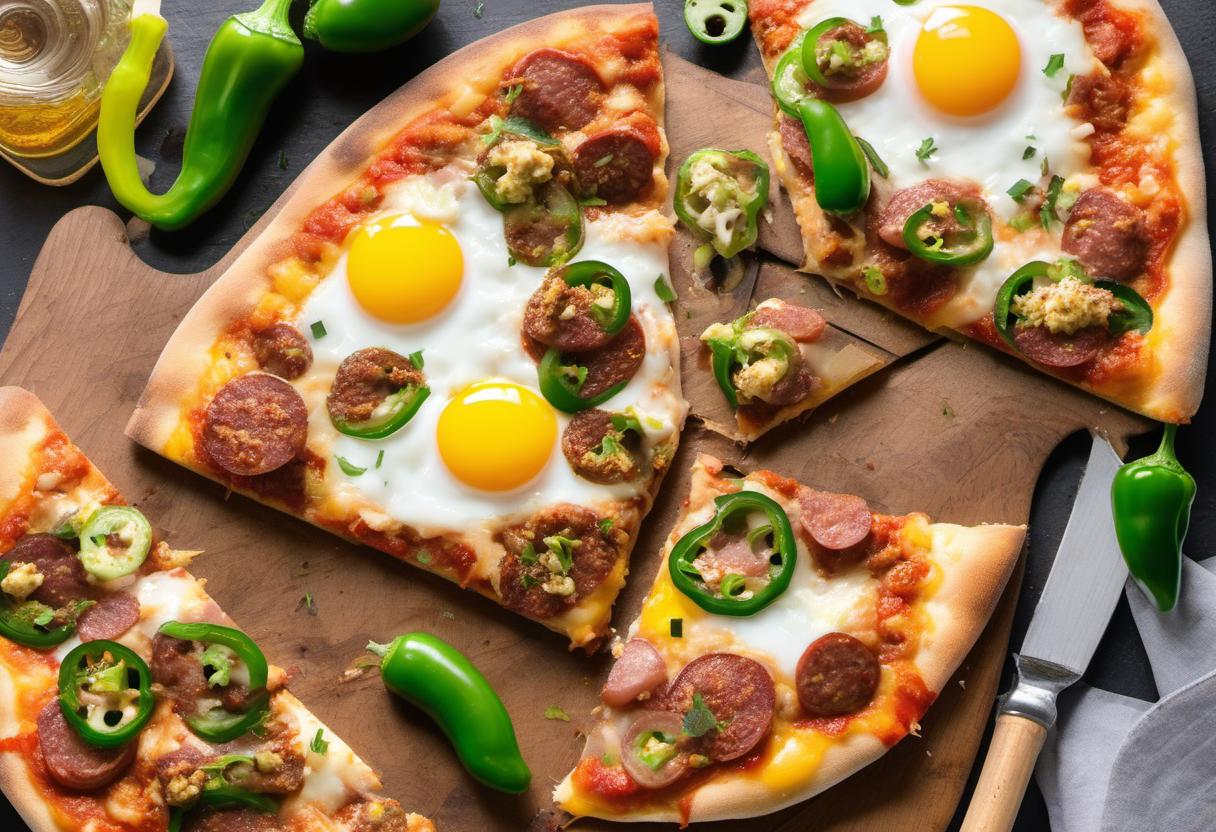 Image showing the final output answering the question: How do I make a spicy egg-topped pizza.