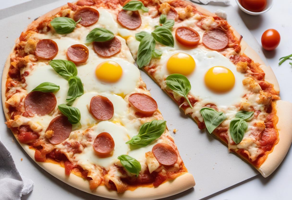 Image showing the final output answering the question: How do I make a kid-friendly egg-topped pizza.