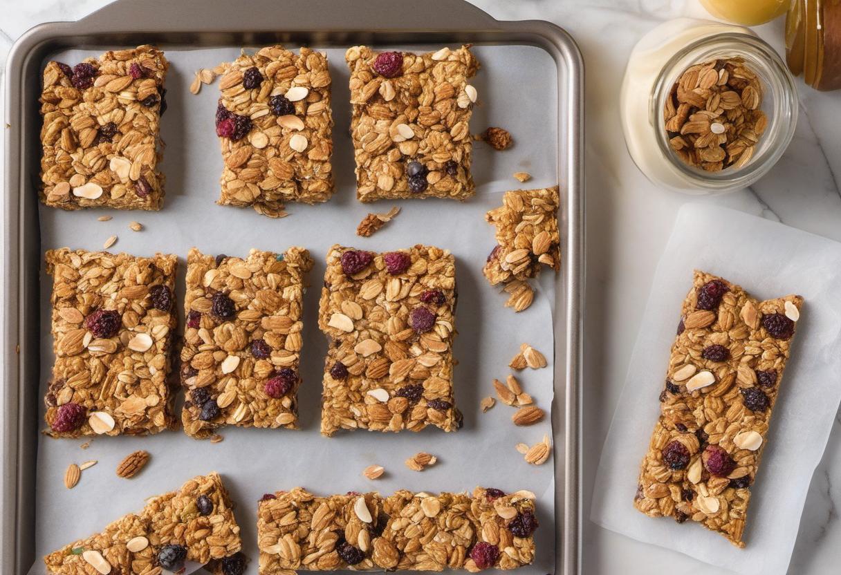 Image showing the final output answering the question: How do I make chewy granola bars on a reusable silicone baking sheet.