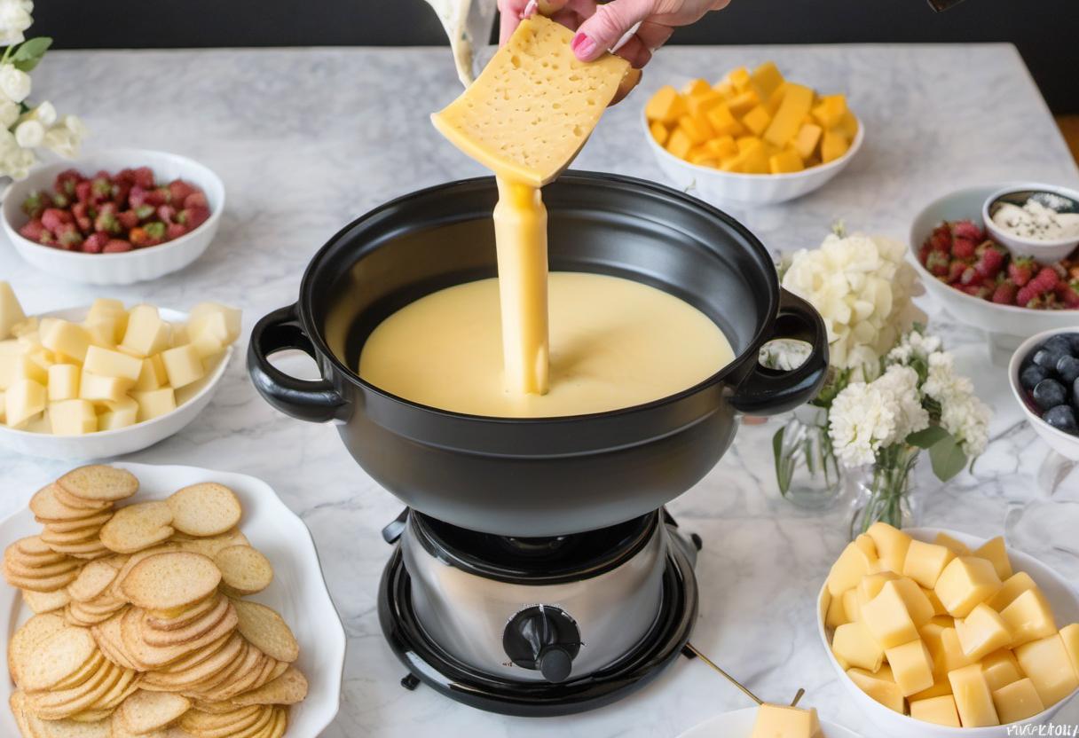 Image showing the final output answering the question: How do I throw a Cheese Fondue Fountain party that will make everyone melt.