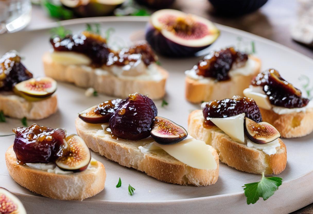 Image showing the final output answering the question: How do I elevate my appetizer game with Brie and Fig Jam Crostini.