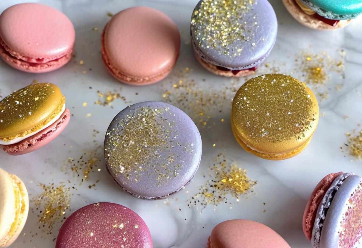 Image showing the final output answering the question: How do I use edible glitter on macarons.