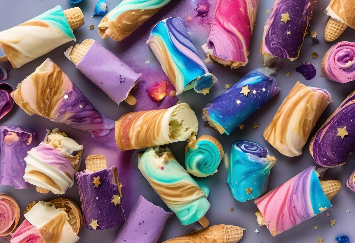 Image showing the final output answering the question: How do I make Cosmic Galaxy Ice Cream Rolls that are out of this world.