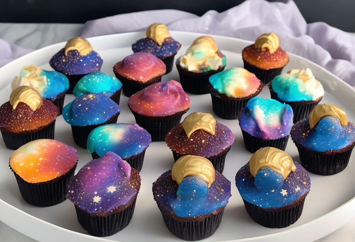 Image showing the final output answering the question: How do I make Galaxy Fondue cupcakes.