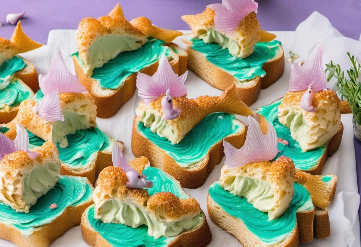 Image showing the final output answering the question: How do I make Mermaid Toast with Sea-colored Cream Cheese.
