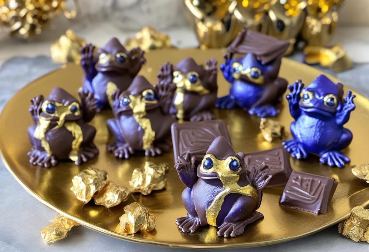 Image showing the final output answering the question: How do I make Wizards Gold-leaf Chocolate Frogs.