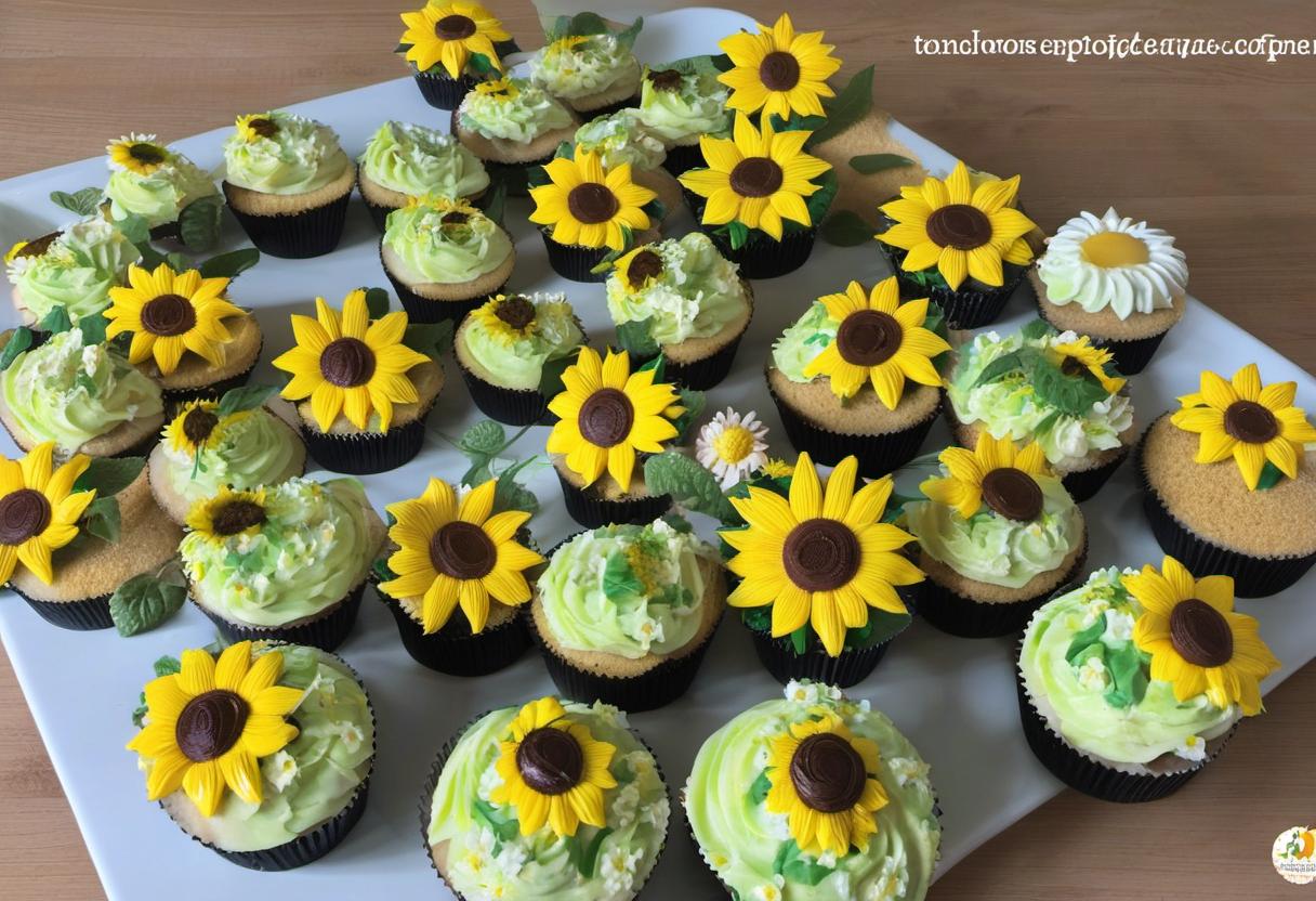 Image showing the final output answering the question: How do I decorate Summer Sunflower Cupcakes.