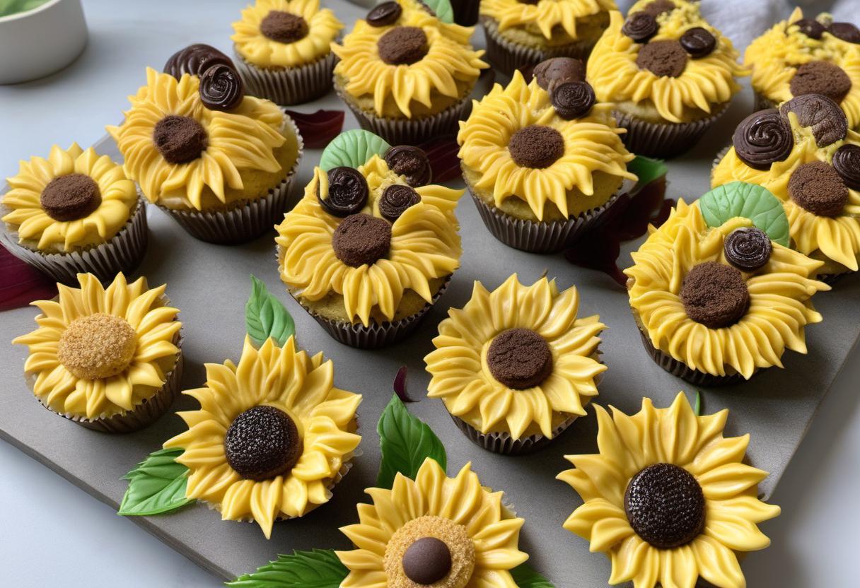 Image showing the final output answering the question: How do I make Vegan Summer Sunflower Cupcakes.