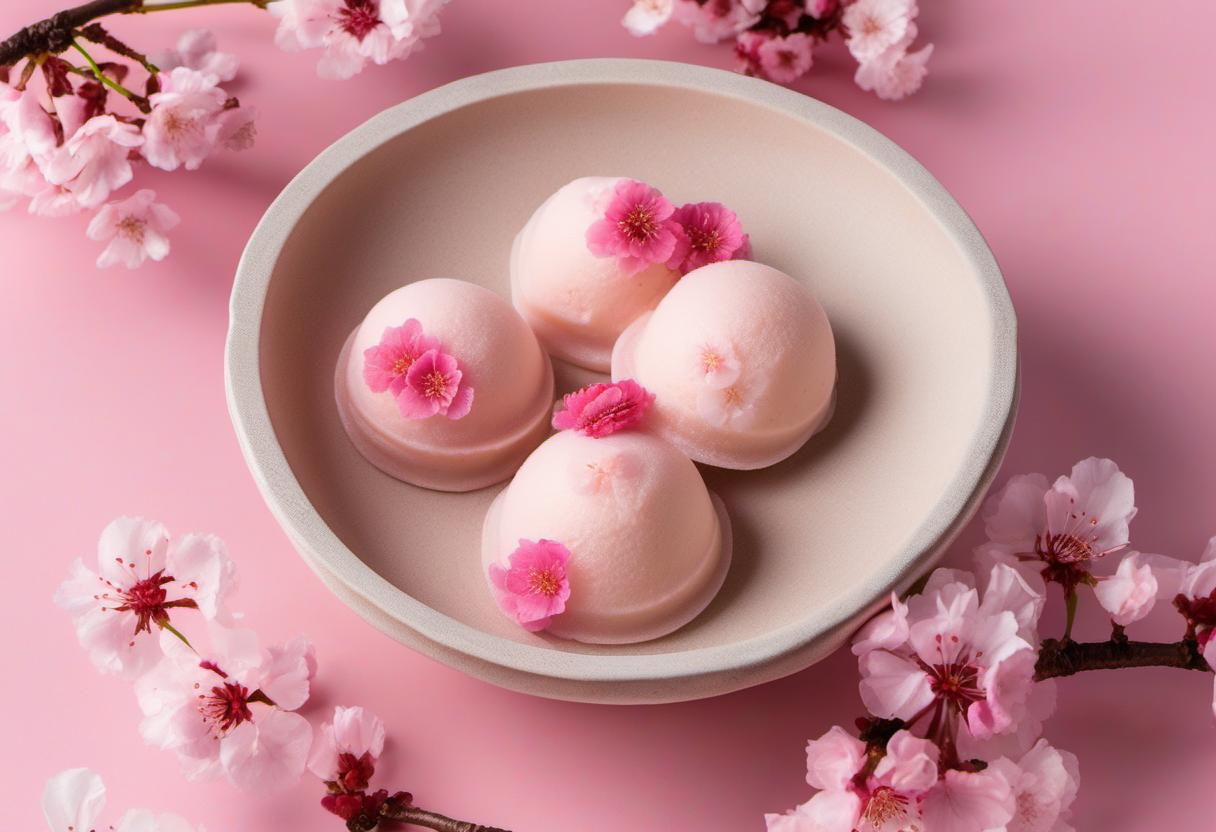 Image showing the final output answering the question: How do I create Cherry Blossom Mochi Ice Cream.