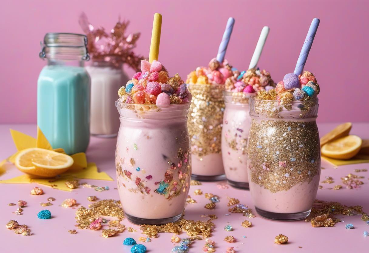 Image showing the final output answering the question: How do I make Edible Glitter Cereal Milkshakes.