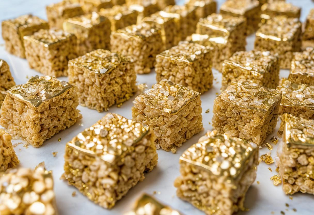 Image showing the final output answering the question: How do I upgrade my Rice Krispie Treats with edible gold.