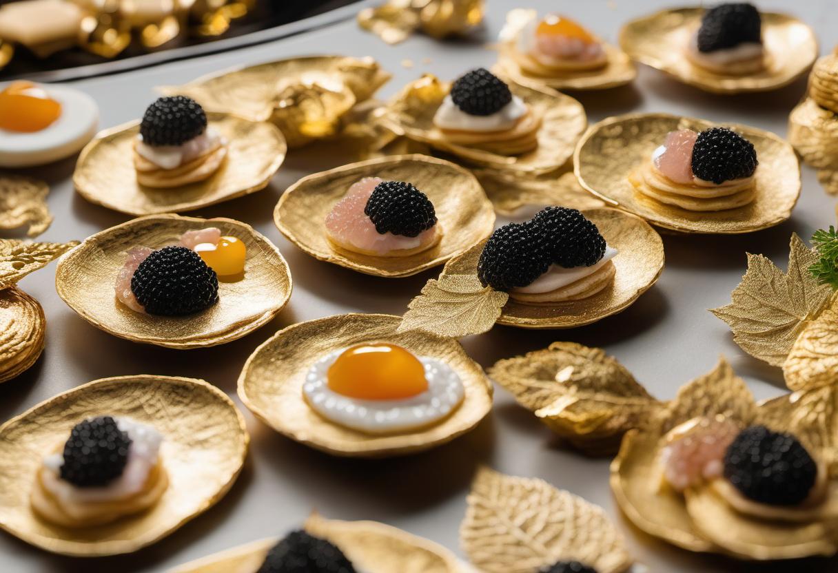 Image showing the final output answering the question: How do I serve gold leaf caviar blinis.