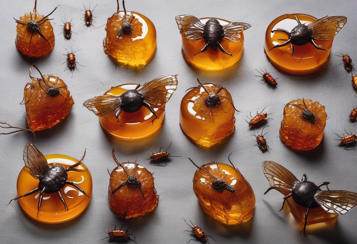 Image showing the final output answering the question: How do I cook Prehistoric Amber Jellies with a surprise insect topping.