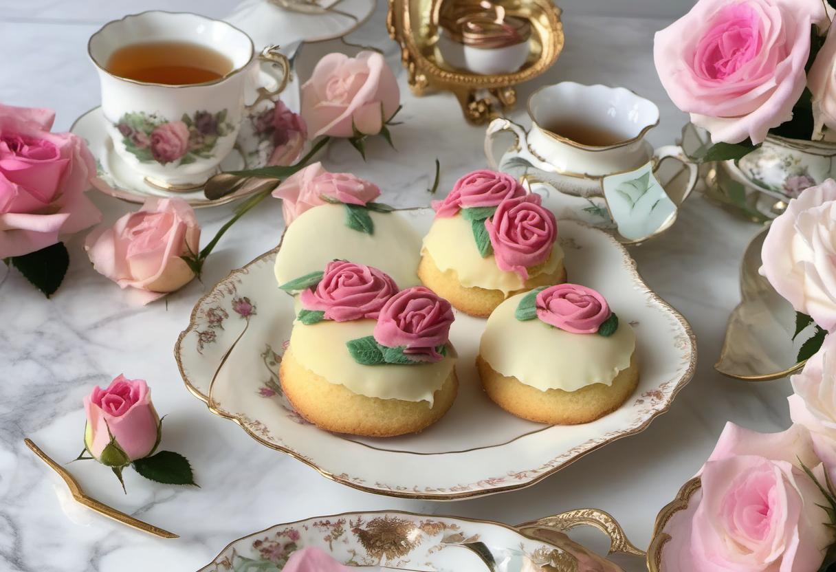 Image showing the final output answering the question: How do I decorate Victorian Tea Cakes with Edible Roses.