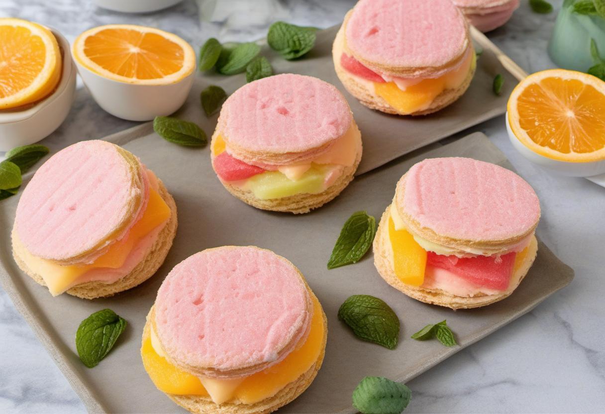 Image showing the final output answering the question: How do I serve Sunrise Sorbet Sandwiches at a summer party.