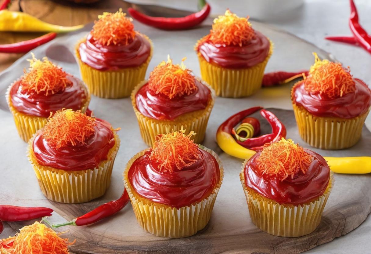 Image showing the final output answering the question: How do I make Phoenix Fireball Spicy Candy Cupcakes.