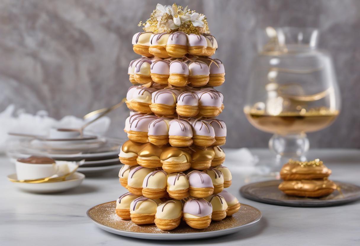 Image showing the final output answering the question: How do I create a dreamy Valkyrie Vanilla Eclair tower.