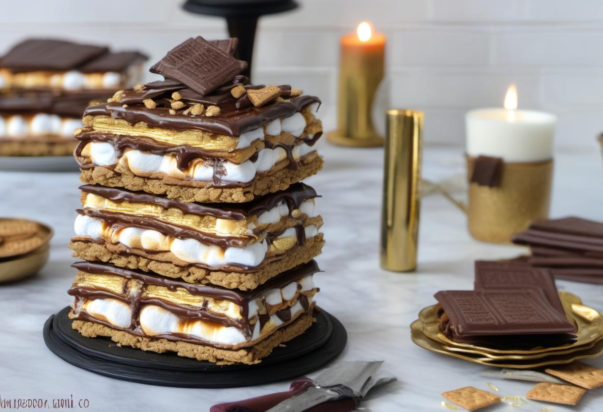 Image showing the final output answering the question: How do I create a Spellbook Smores Cake.