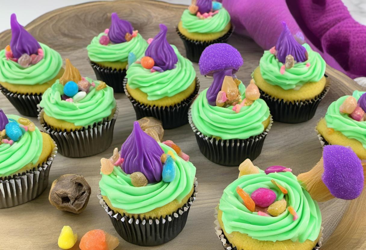 Image showing the final output answering the question: How do I create Troll Treasure Taffy cupcakes.
