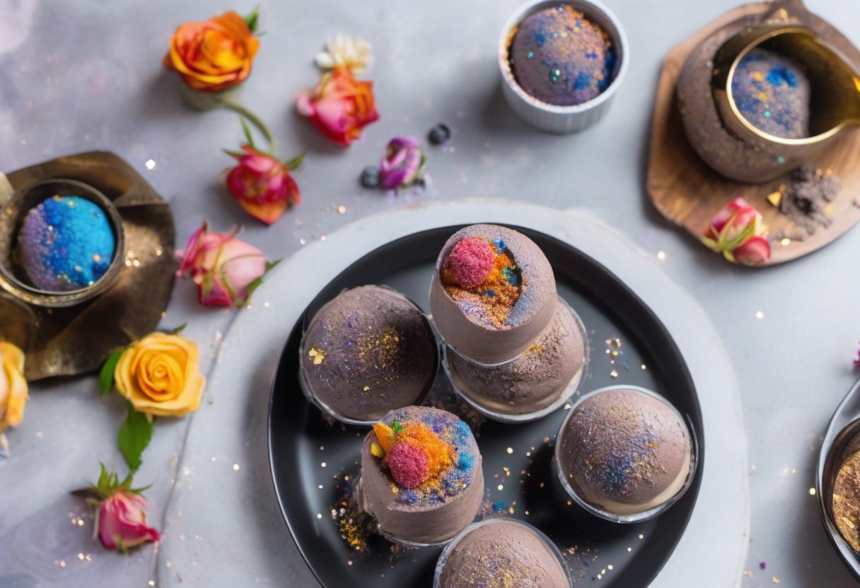 Image showing the final output answering the question: How do I top Lunar Lava Cakes with edible moon dust.