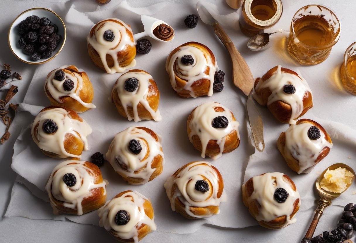 Image showing the final output answering the question: How do I make Rumpelstiltskin Rum Raisin Rolls icing.