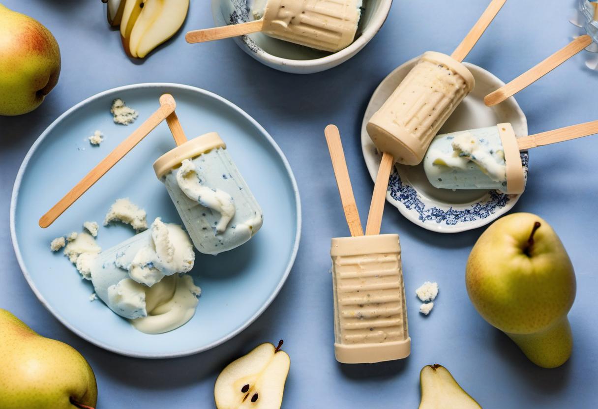Image showing the final output answering the question: How do I make Blue Cheese and Pear Ice Cream popsicles.