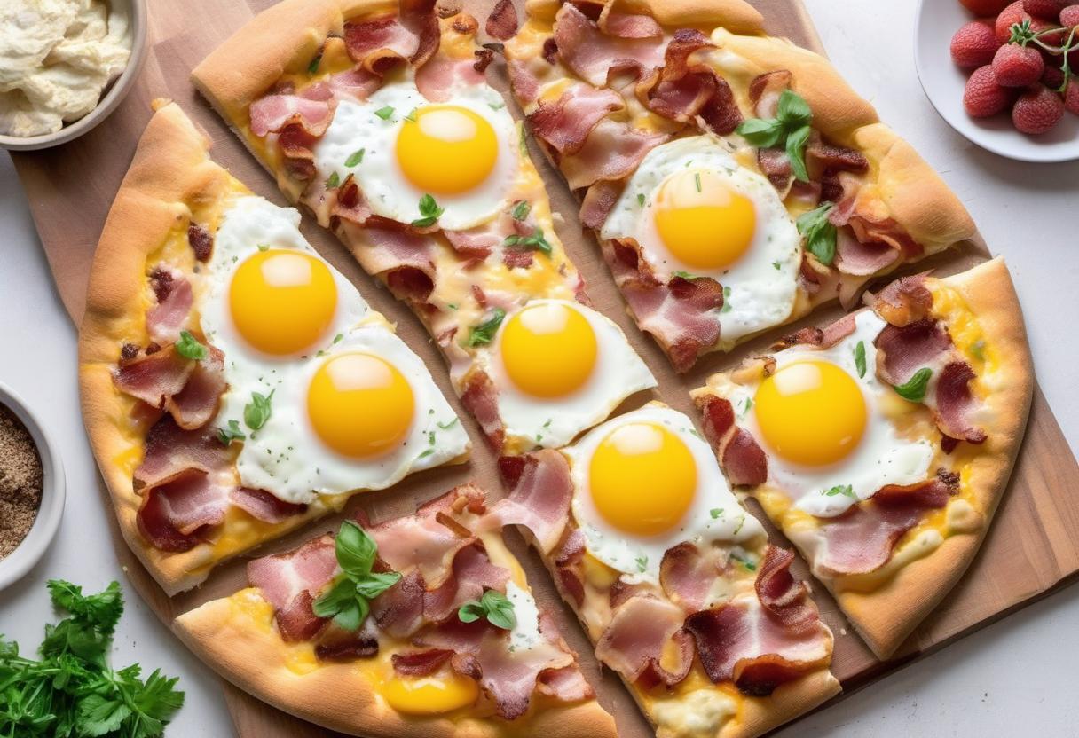Image showing the final output answering the question: How do I create a fantastic Breakfast Pizza that will impress your friends.