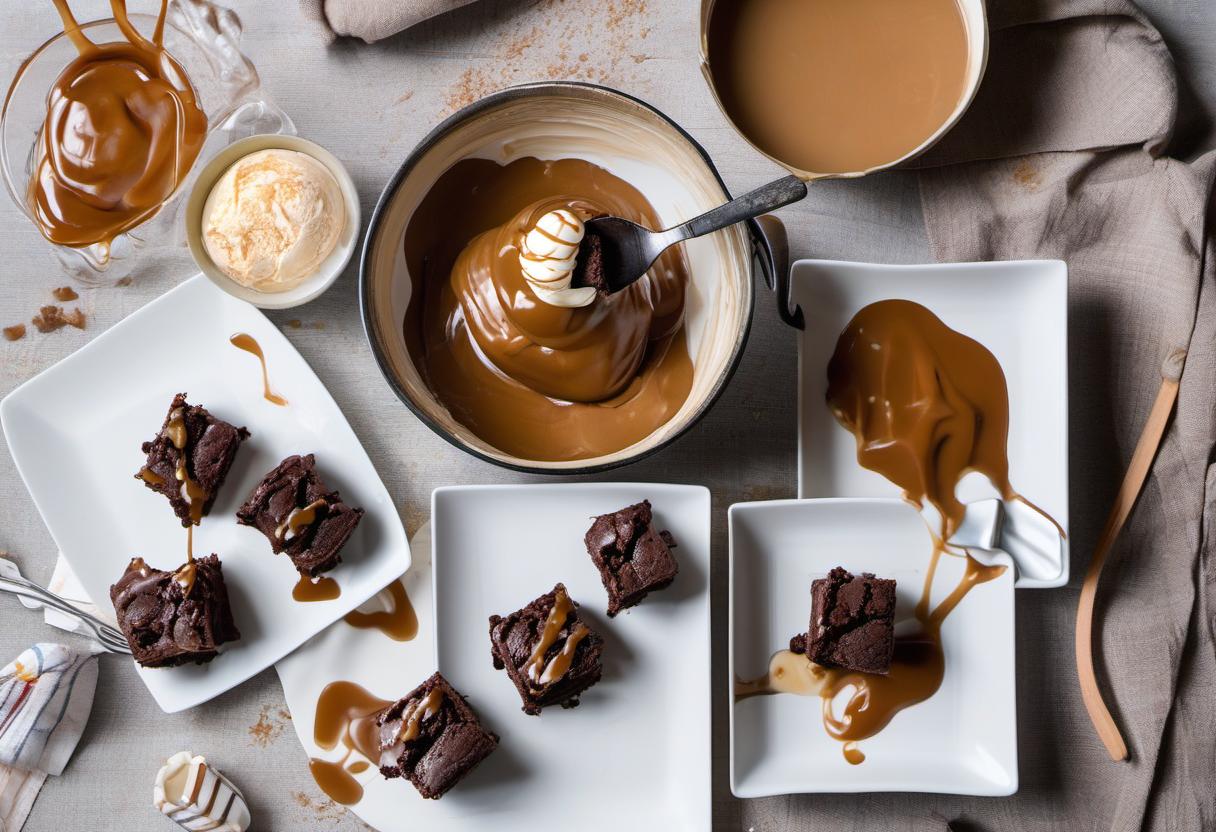 Image showing the final output answering the question: How do I make Miso Caramel Brownie sundaes.