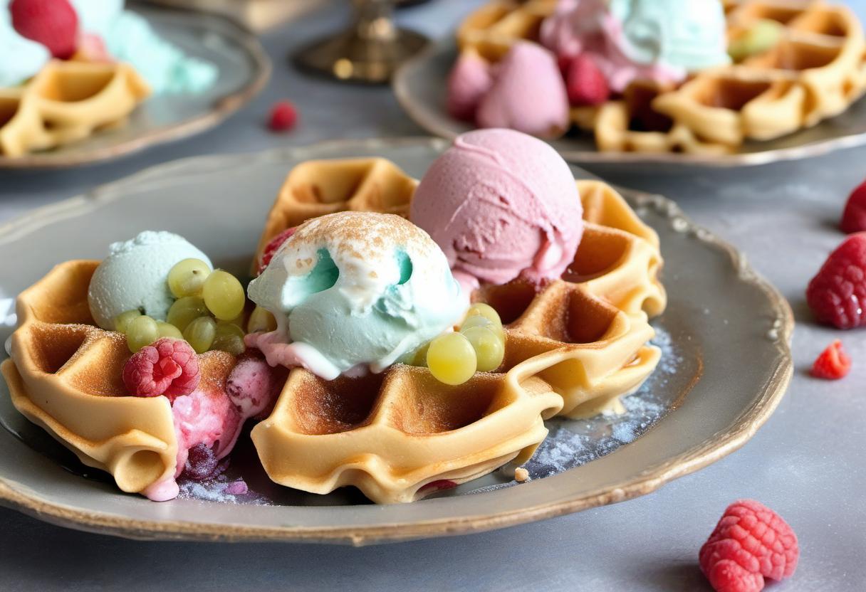 Image showing the final output answering the question: How do I make bubble waffles with ice cream and toppings.