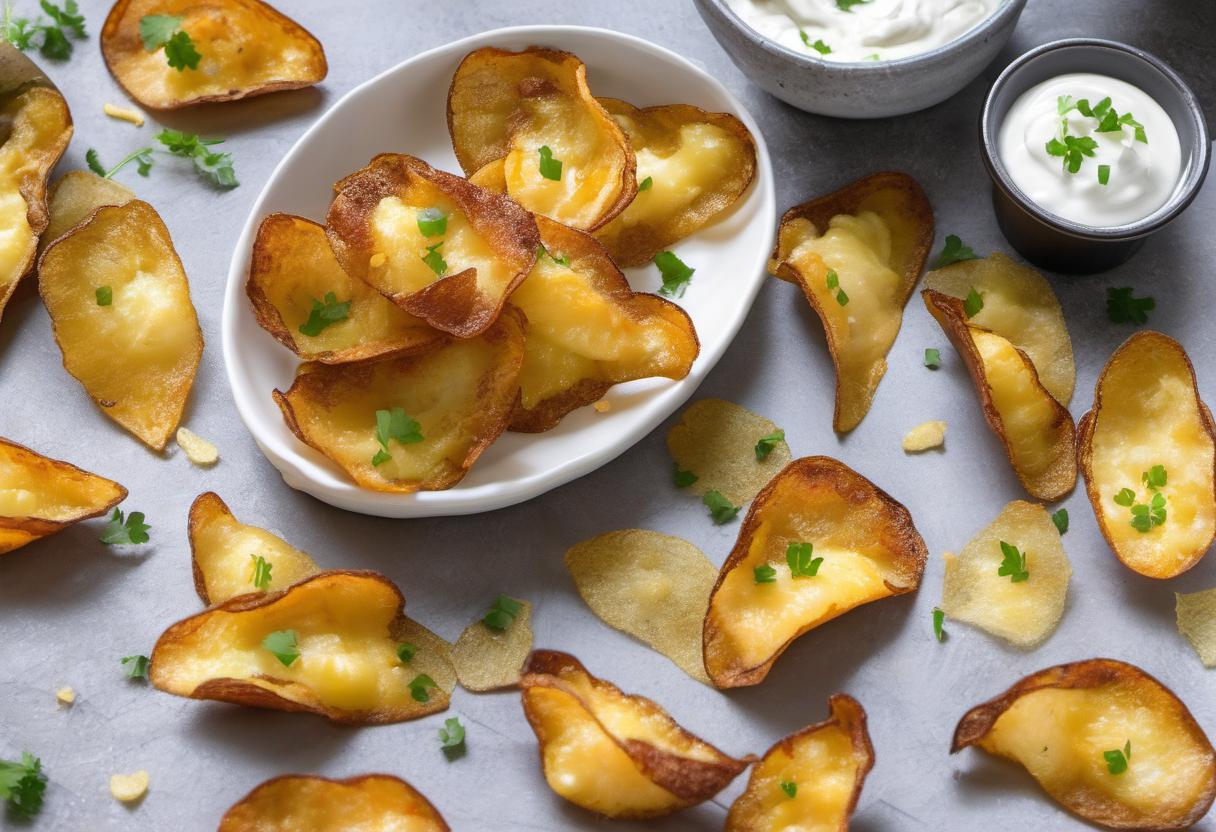 Image showing the final output answering the question: How do I bake Cheesy Potato Skin Chips.