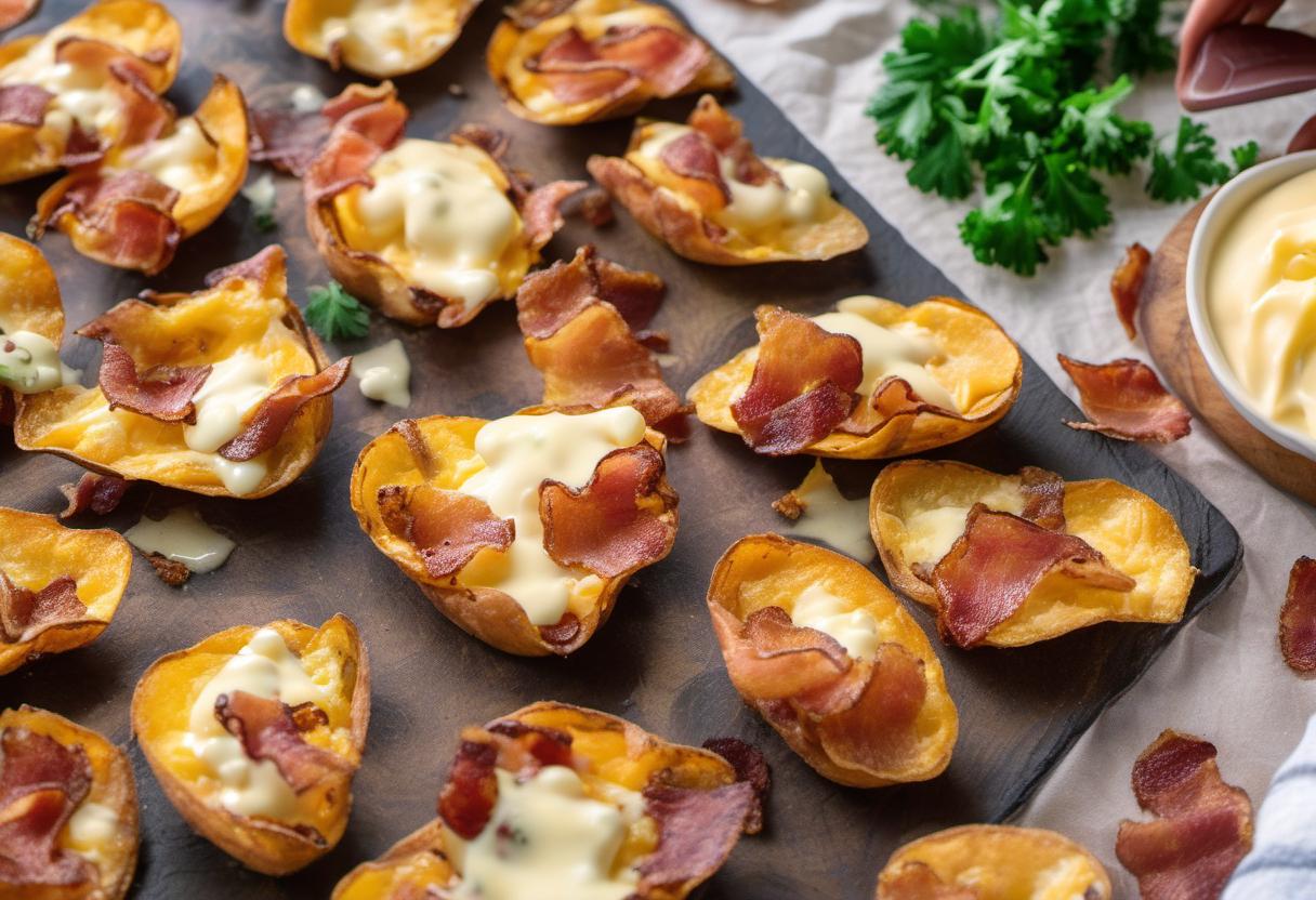 Image showing the final output answering the question: How do I make cheesy bacon potato skin chips.