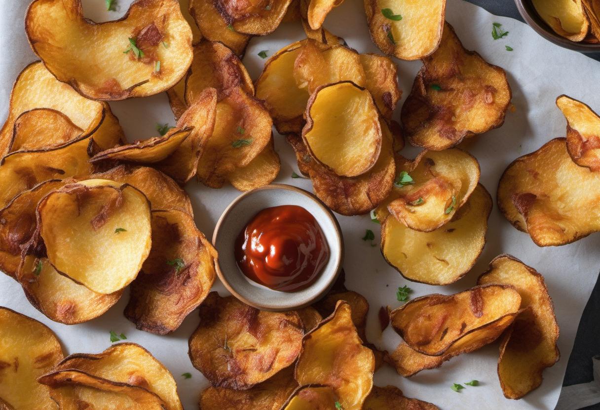 Image showing the final output answering the question: How do I make spicy sriracha potato skin chips.